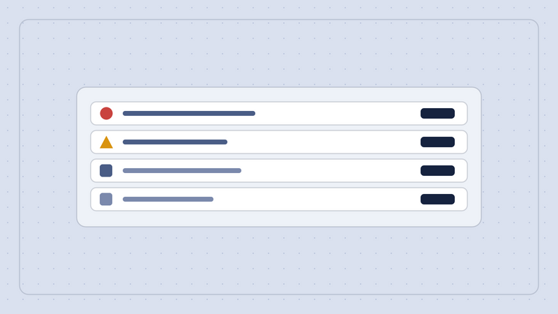 Abstract BMS alarm list illustration with severity shape coding and acknowledge buttons