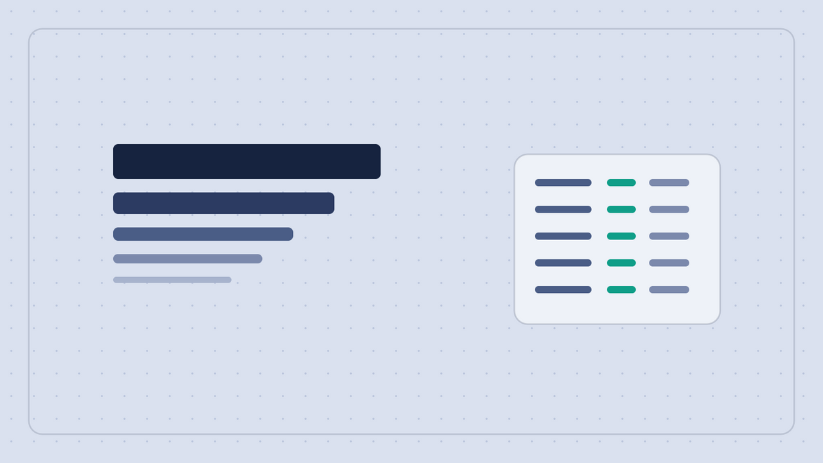 Abstract type scale illustration with descending text blocks and a size reference table