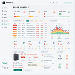 NODE alarm console with priority sorted active alarms, event timeline and operator notes